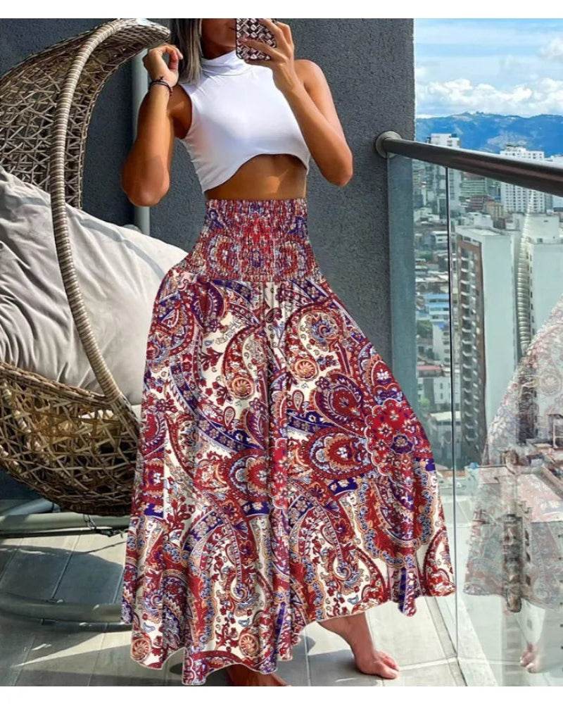 Women's Boho Floral Knee Skirt - P12 Hub Europe