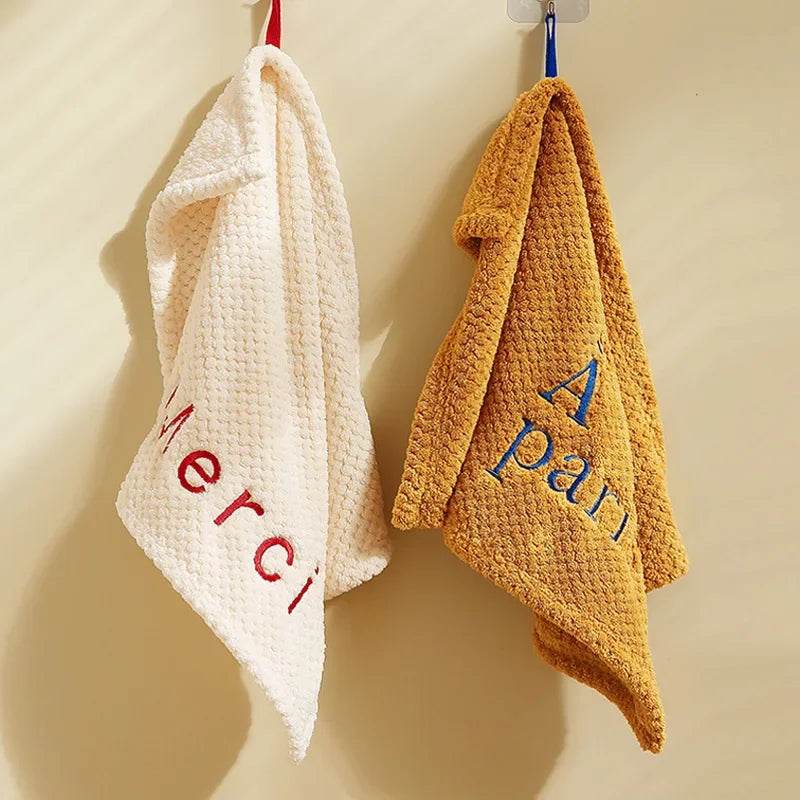 Nordic Hanging Hand Towel Home Embroidery Thickened Coral Velvet Absorbent Small Towel for Kitchen Bathroom Hankerchief - P12 Hub Europe