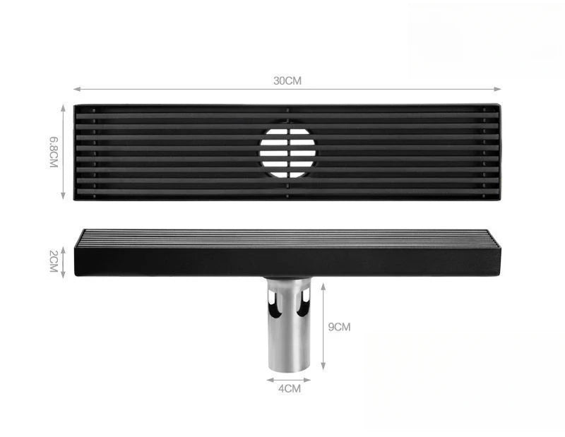 Long black floor drain stainless steel extended floor drain shower room outdoor large displacement drainage long