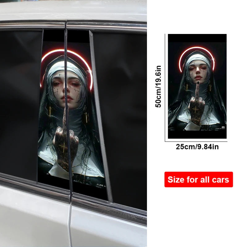 2pcs Smoking Nun Car Sticker Car B-Pillar Sticker DIY Car Door Pillar Decal Waterproof Decal Cover Scratched Decal Nun Sticker
