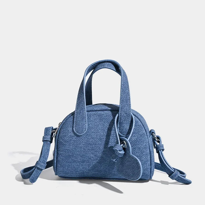 Retro imitation denim women's handbag, small Boston bag, trendy designer women's shoulder crossbody bag