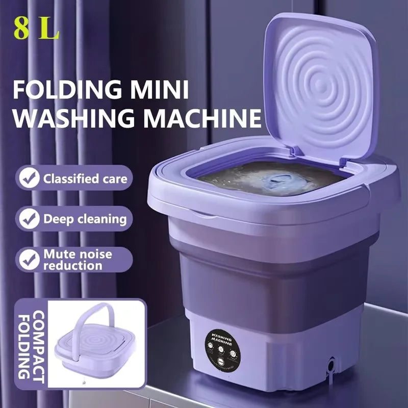 8L Retractable Folding Small Washing Machine with Spin Dryer Portable Small Ultrasonic Travel Washing Machine