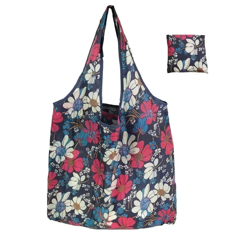 Fashion Printing Foldable Eco-Friendly Shopping Bag Tote Folding Pouch Handbags Reusable Large-capacity for Travel Grocery Bag