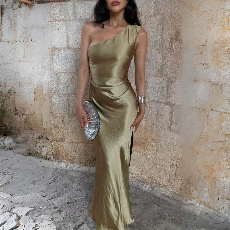 One-Shoulder Satin Dress for Summer Evenings & Weddings - P12 Hub Europe