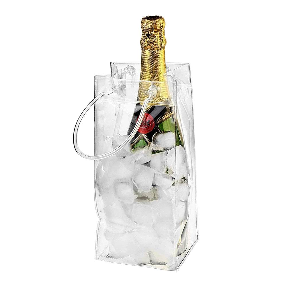 Transparent PVC Leakproof Ice Bag Wine Beer Champagne Bucket Drink Bottle Cool Chiller Foldable Carrying Bags For Party Picnic - P12 Hub Europe