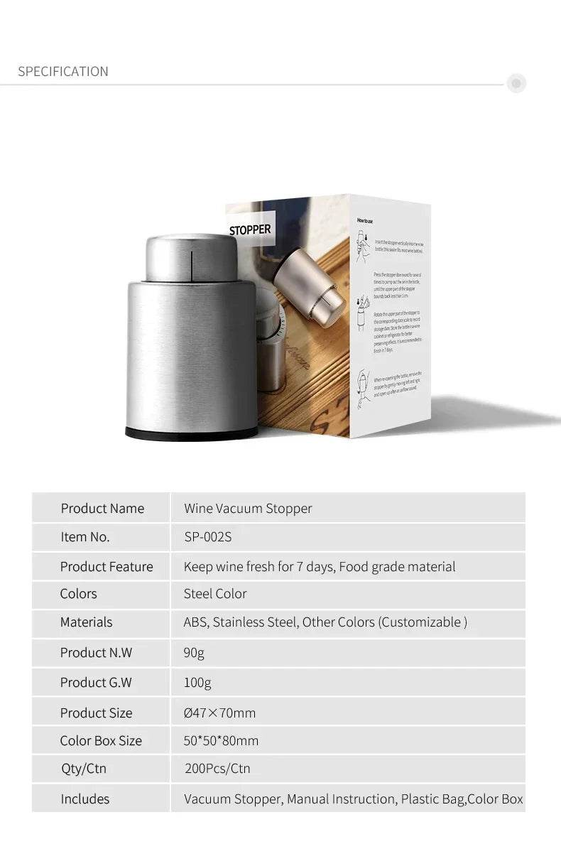 Wine Plug Vacuum Retain Freshness Champagne Stopper Red Wine Stopper Stainless Steel Wine Bottle Cap Leak-Proof Sealing. - P12 Hub Europe