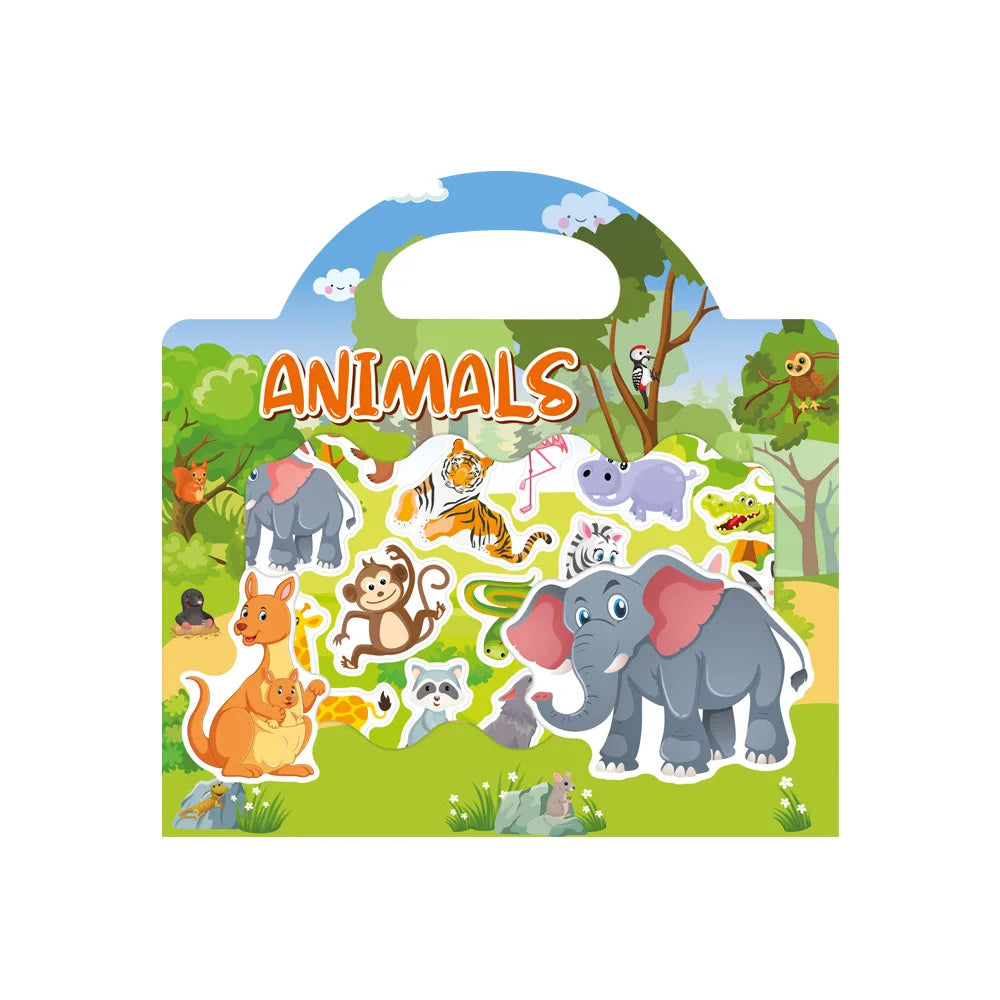 New Children Reusable Scene Cute Stickers DIY Puzzle Sticker Games Books Cartoon Animal Learning Cognition Toys For Kids Gift