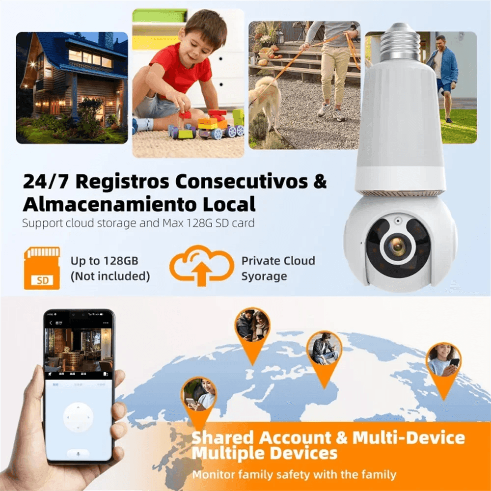 Camera 4K WiFi Bulb 8MP, Color Night Vision, AI Track - P12 Hub Europe