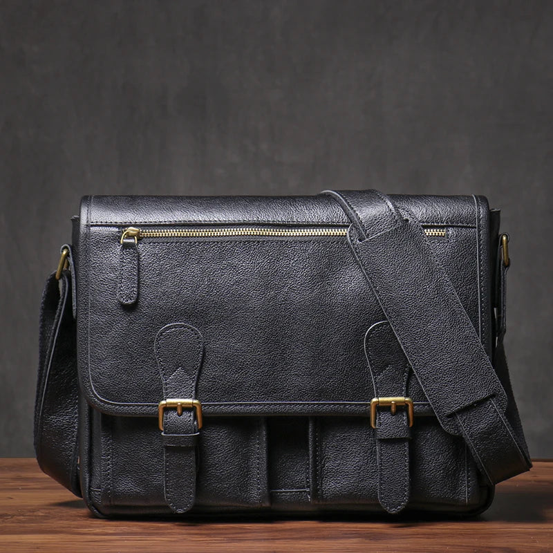 GURO Vintage Crazy Horse Leather Messenger Bag Men's Genuine Luxury Sling Shoulder Bag Office Briefcase Crossbody 12.9 Inch Ipad