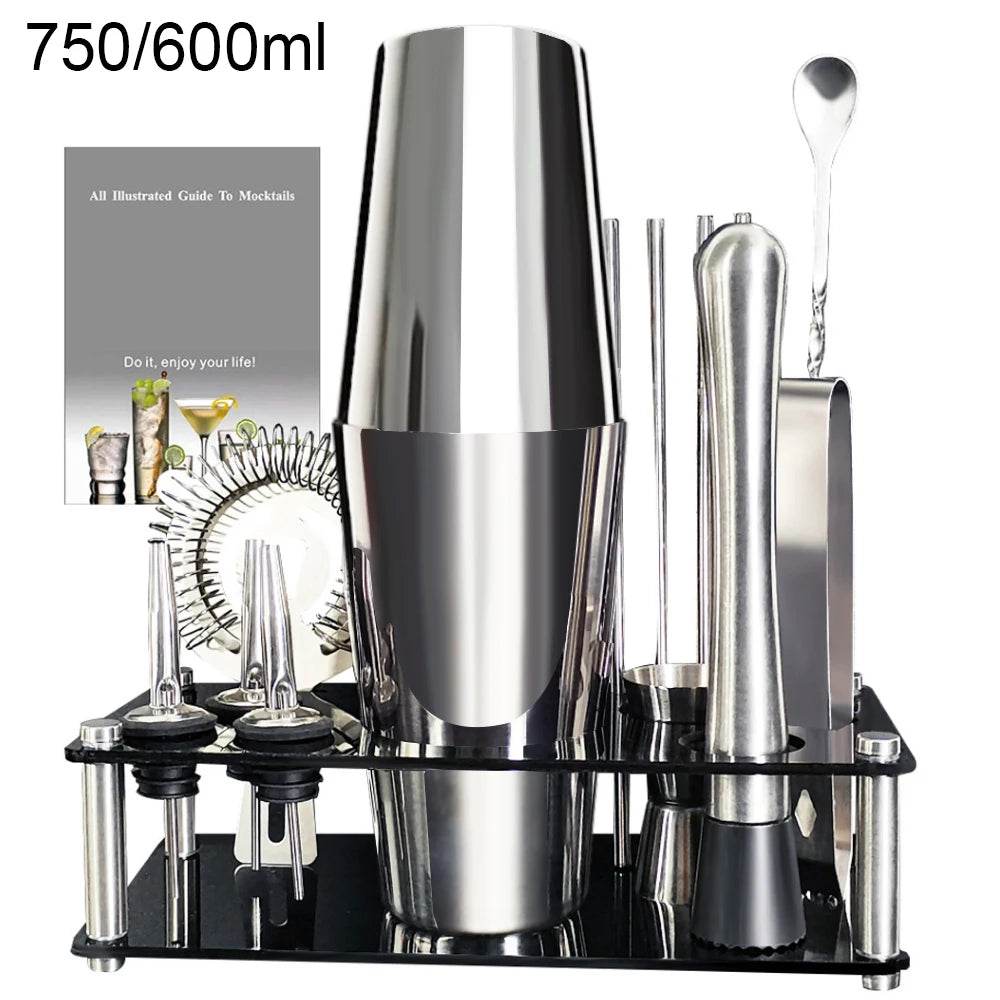 13-22Pcs 750ml 600ml Boston Cocktail Shaker Bar Tools Wine Mixer Set Bartender Cocktail Shaker Tool Kit with Holder - P12 Hub Europe