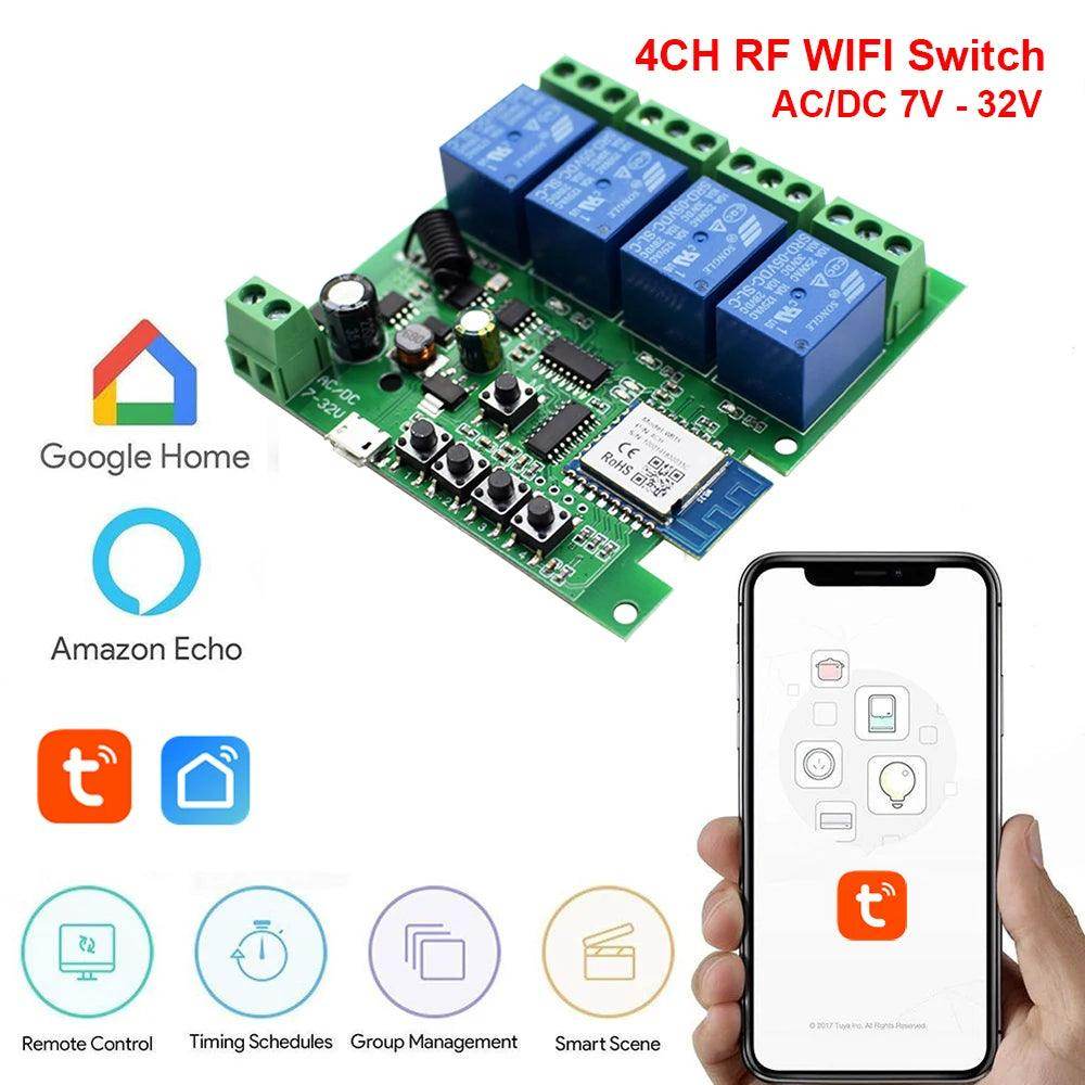 4-Channel WiFi Relay Switch 433MHz RF Alexa Smart Life - P12 Hub Europe