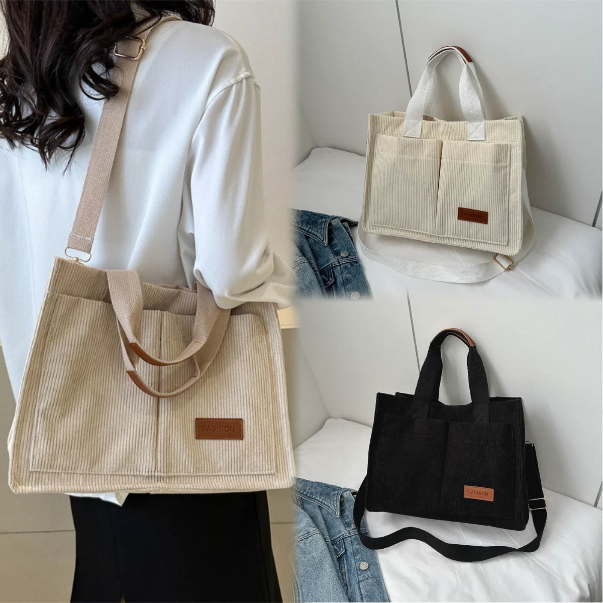 Ladies' handbag, large capacity new fashionable canvas shoulder bag, crossbody bag, commuting bag zwq