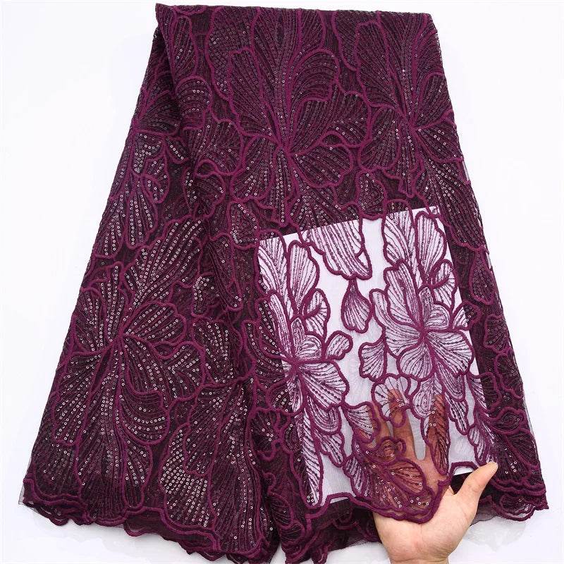 African Milk Silk Mesh Lace with Sequins 2025 French Net Lace Fabric Sewing Embroidered Lace Tulle Nigerian Women Wedding Dress - P12 Hub Europe
