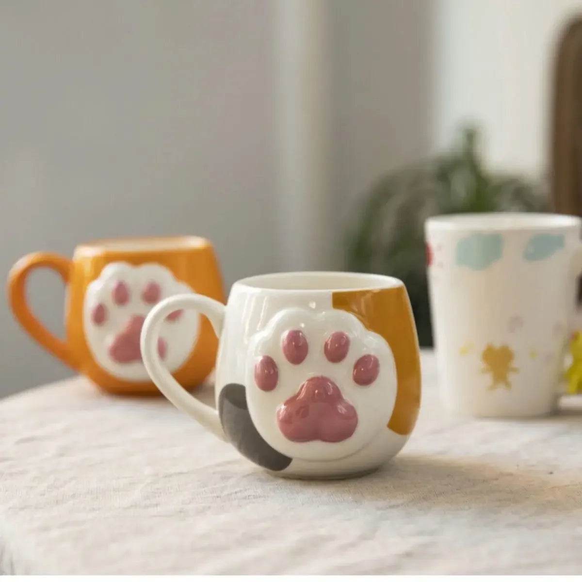 3D Relief Cat Paw Ceramic Mug Japanese Cartoon Cute Couple Cup Gift Korean Hand Drawn Retro Style Birthday Christmas Gifts - P12 Hub Europe
