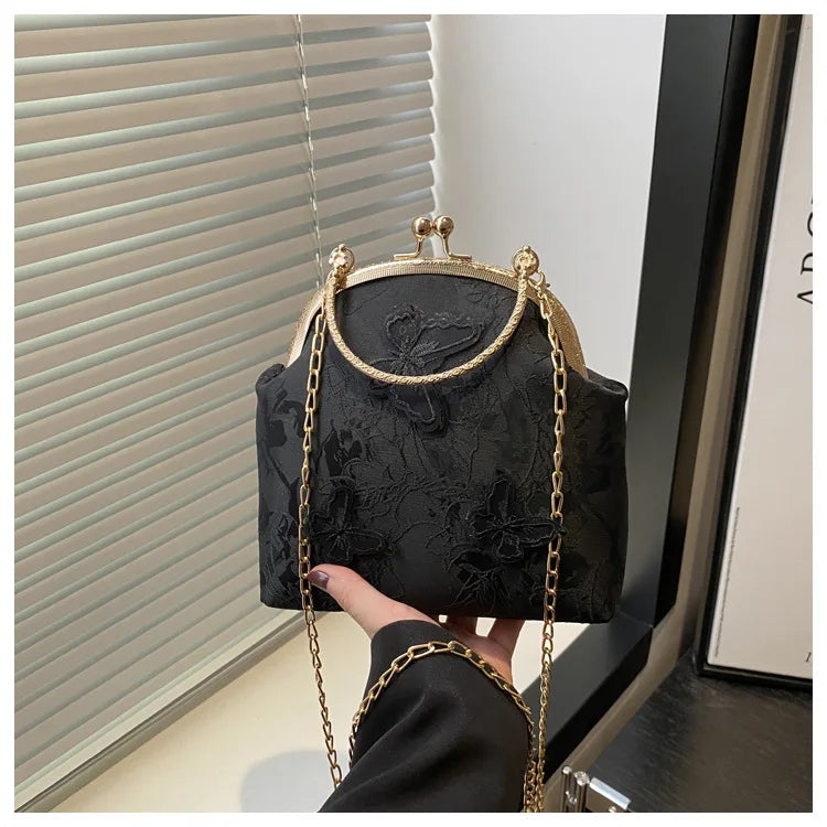 Chinese Style Butterfly Embroidery Women's Shoulder Bags Dinner Party Ladies Chain Crossbody Bag Elegant Simple Female Handbags