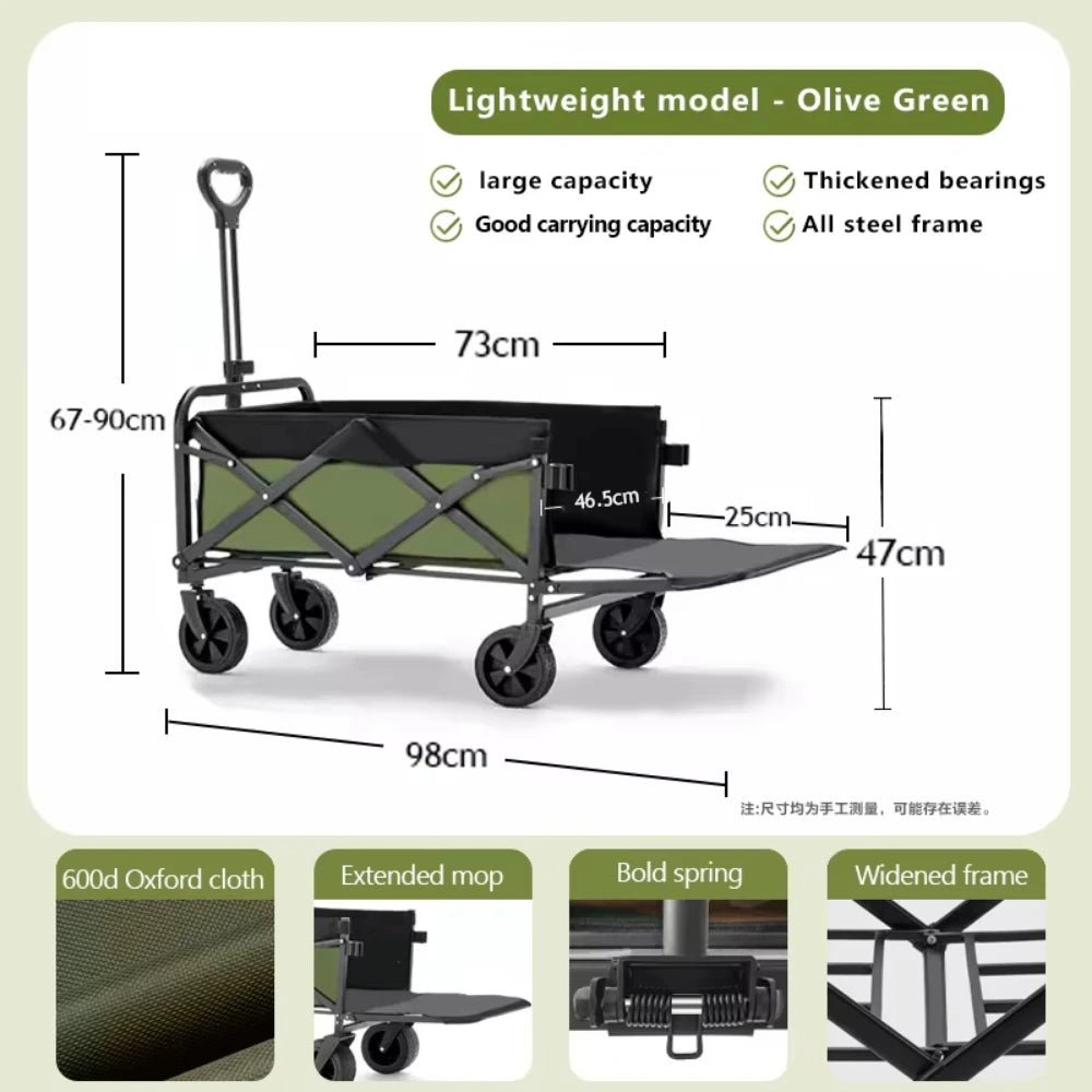 Outdoor Camping Handcart, Foldable Cart With Wheels, Portable Shopping Cart, Expandable Tailboard, Load-bearing Capacity 250kg