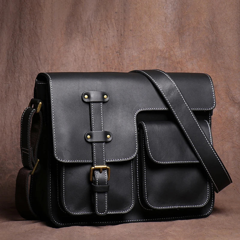 GURO Vintage Deluxe Leather Messenger Bag High Quality Crazy Horse Cowhide Shoulder Sling Bag Weekend Crossbody For 12 Inch Ipad