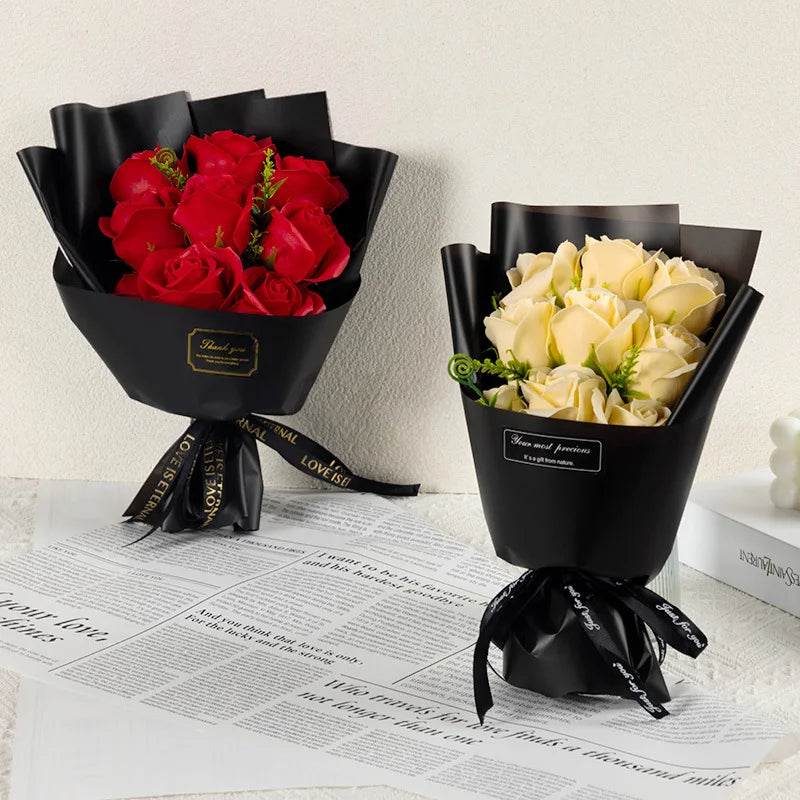 9 Heads Soap Flower Rose Bouquet Artificial Flower for Christmas Wedding Birthday Party Valentine's Day DIY Gift Home Decoration - P12 Hub Europe