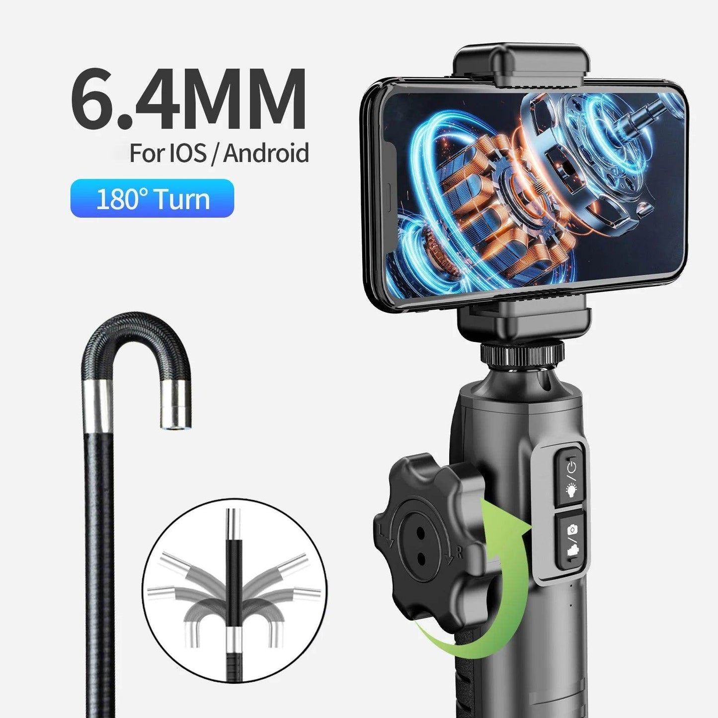 Borescope 8.5mm 180° Steering iOS/Android, 1080P, LED - P12 Hub Europe
