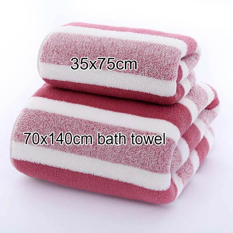 1 pcs Striped Face Towel 35x75cm For Bathroom Or Soft And Absorbent Quick-Drying Experience Microfiber Bath Towel 70x140cm - P12 Hub Europe