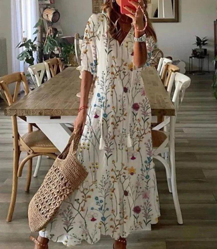 V-Neck Long Dress Casual Sweet Loose - P12 Hub Europe