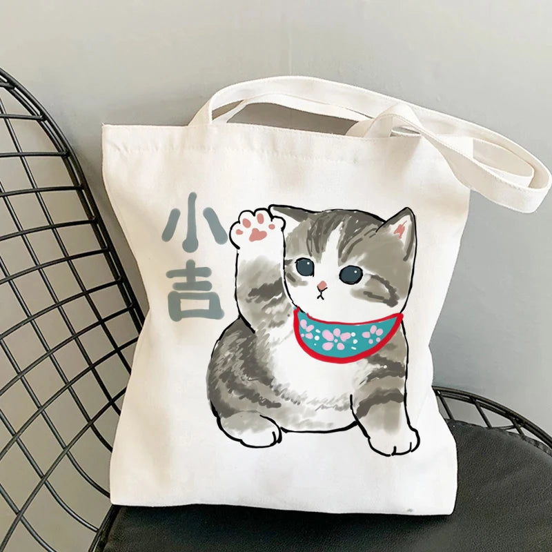 Kawaii Cats Cartoon Manga Tote Bag Beach Bag Shopper Bags Handbags Canvas Shoulder Bags Woman Shopping Bags High Capacity