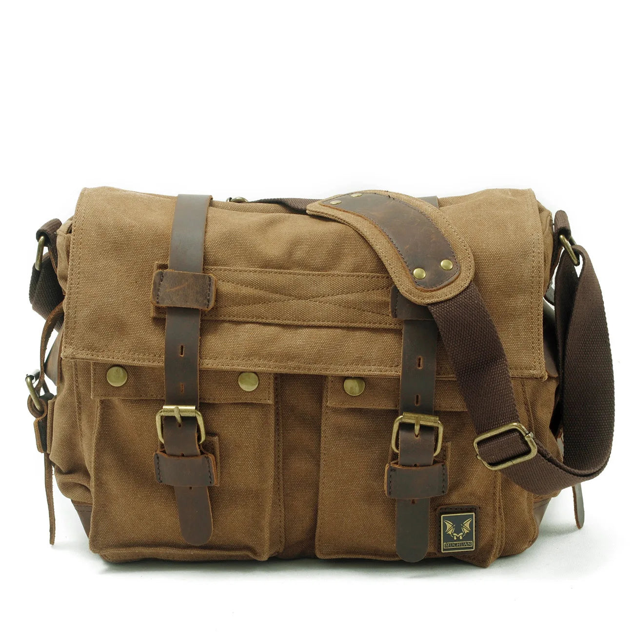 MUCHUAN Canvas Leather Men Messenger Bags Big Satchel Shoulder Bags Male Laptop Briefcase Travel Handbag