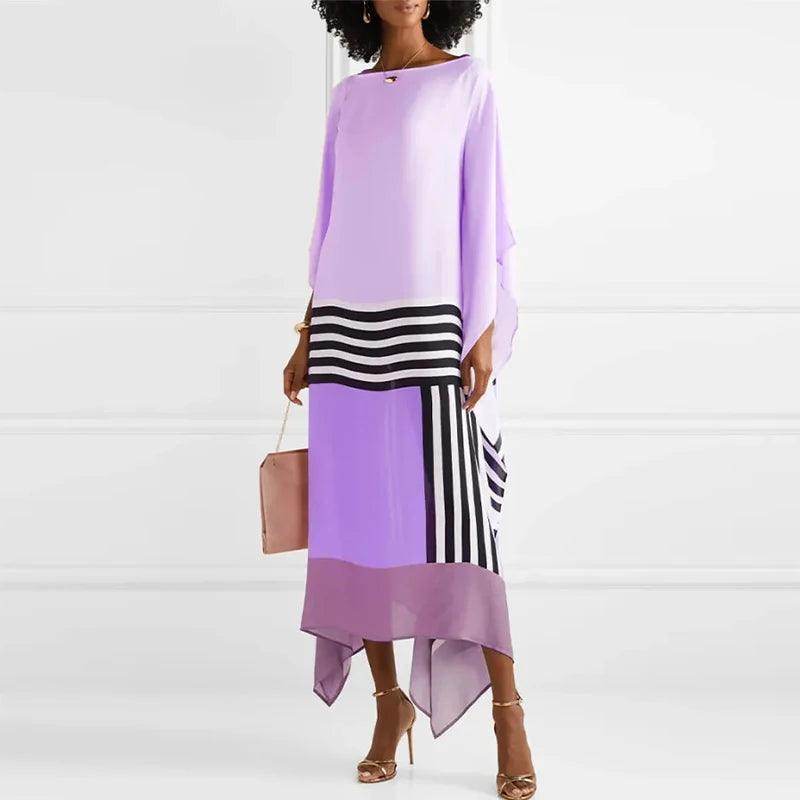 Candy Stripe Patchwork Kaftan Maxi Dress Boho Batwing Sleeve - P12 Hub Europe