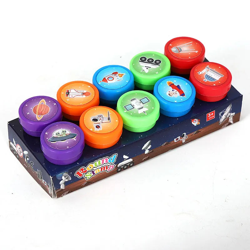 10pcs Assorted Stamps Self-ink Stamps Children Stamps Face Seal Scrapbooking DIY Painting Photo Album Decor for Kids