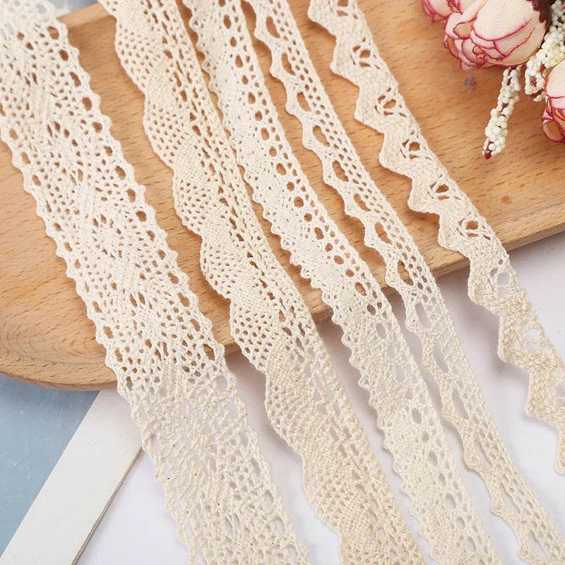 5M Cotton Lace Trim Sewing Crochet Lace Ribbon Beige Trim Lace Ribbon DIY Wedding Party Christmas Gift Decor Sewing Craft Supply - P12 Hub Europe