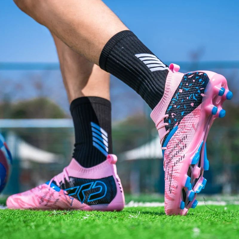 Pink Artificial Grass Soccer Shoes Men High quality Non Slip Football Shoes for Men Football Field Cleats Adult tenis de fútbol
