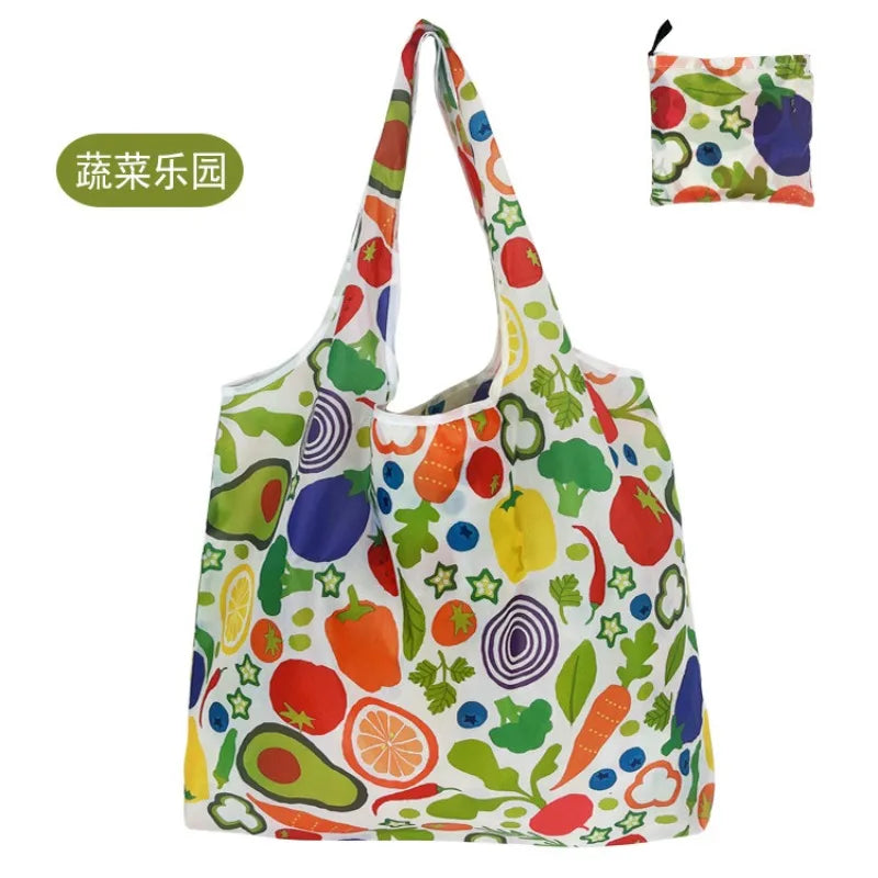 Fashion Printing Foldable Eco-Friendly Shopping Bag Tote Folding Pouch Handbags Reusable Large-capacity for Travel Grocery Bag