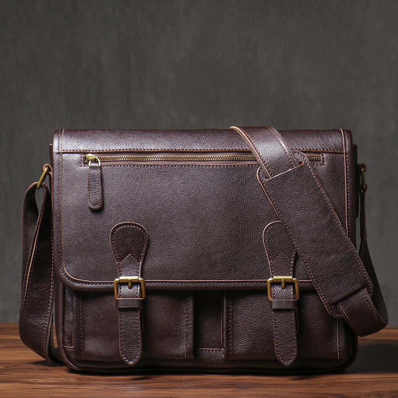 GURO Vintage Crazy Horse Leather Messenger Bag Men's Genuine Luxury Sling Shoulder Bag Office Briefcase Crossbody 12.9 Inch Ipad