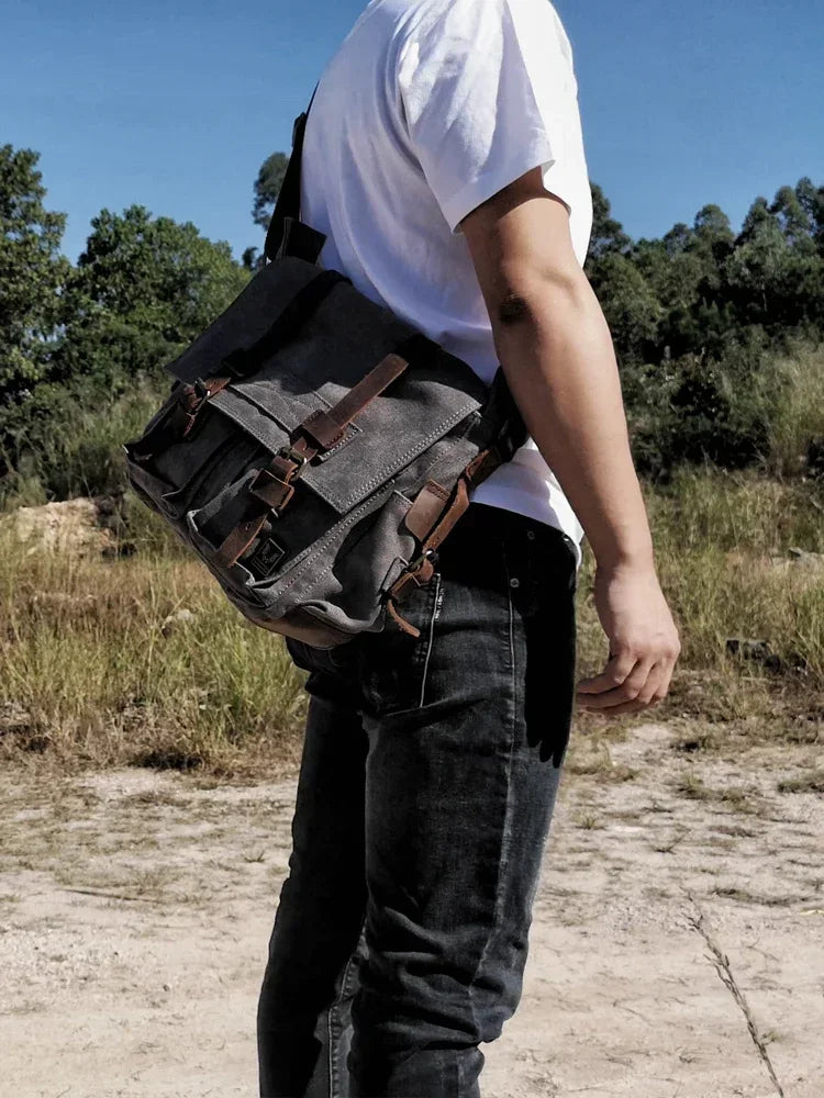 MUCHUAN Canvas Leather Men Messenger Bags Big Satchel Shoulder Bags Male Laptop Briefcase Travel Handbag