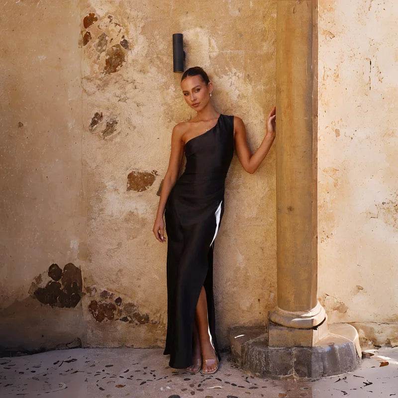One-Shoulder Satin Dress for Summer Evenings & Weddings - P12 Hub Europe