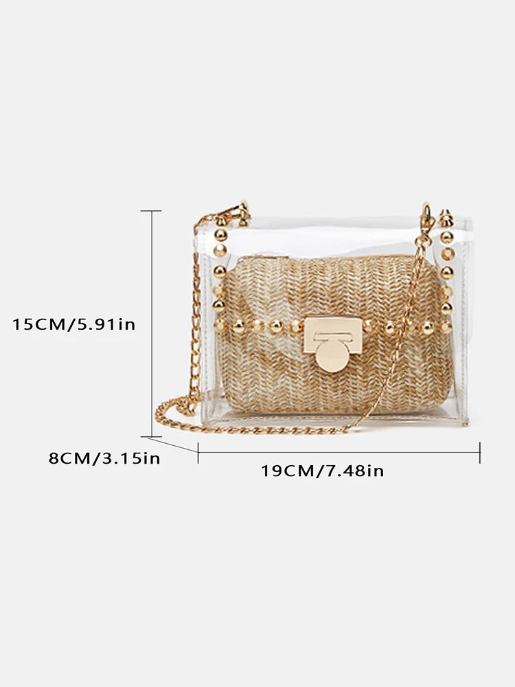 Fashion chain decorative waterproof PVC chain transparent shoulder bag Messenger bag transparent chain bag woven clutch bag