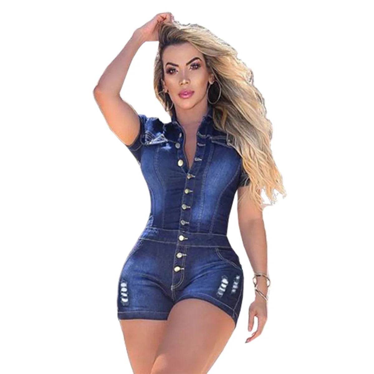 Bleached Denim Shorts Overalls Women - P12 Hub Europe