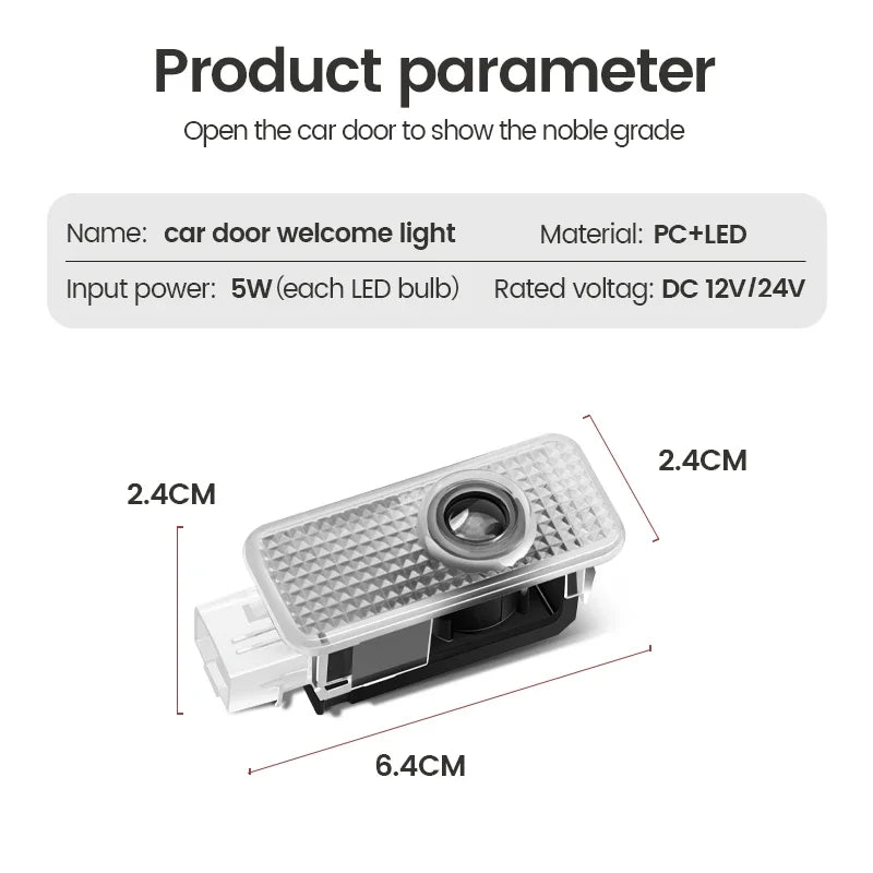 2Pcs LED Car Door Welcome Light Car Logo Projector Lights For Audi Sline RS A3 A4 A5 A6 A7 A8 S3 S4 Q2 Q3 Q5 Q7 S6 RS3 RS5 RS6