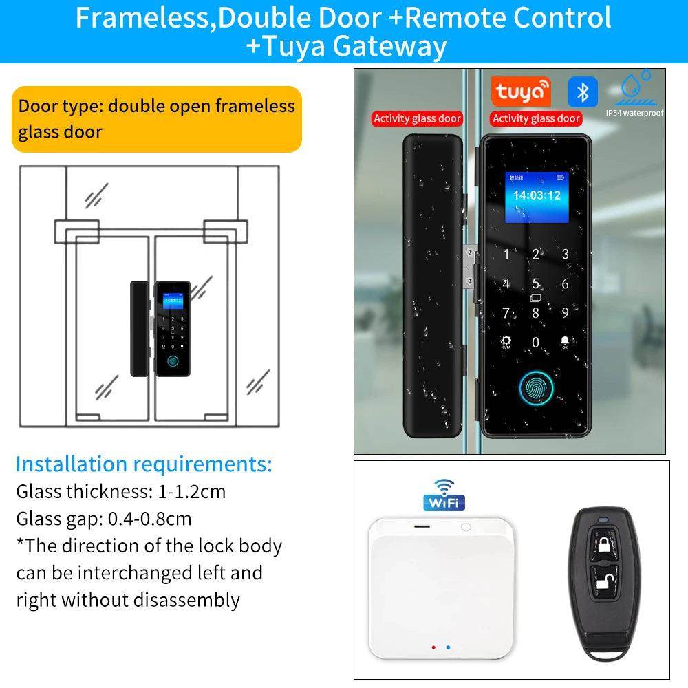 Glass Door Lock Bluetooth IP54, Fingerprint, Card, Code, App - P12 Hub Europe
