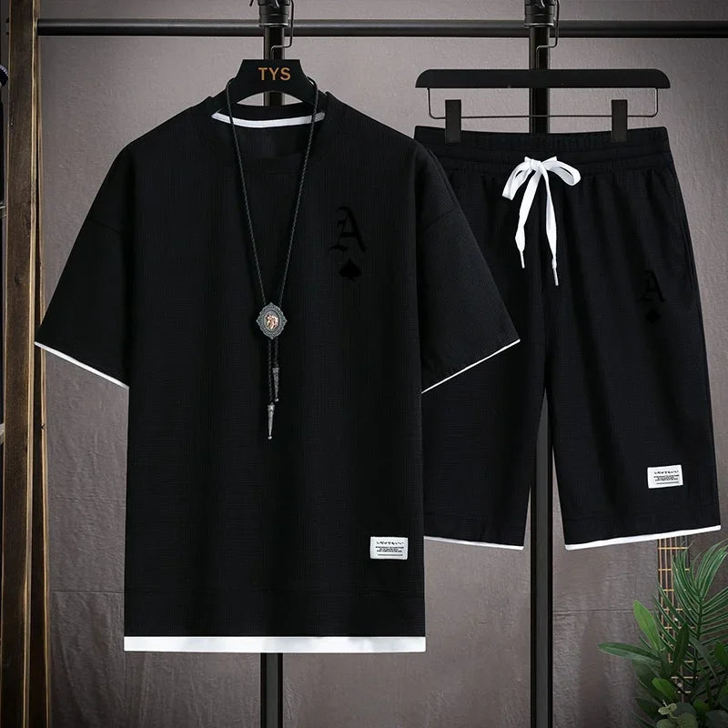 Men's casual and fashionable sportswear, summer outdoor short-sleeved T-shirts and sports shorts, and daily casual two-piece set