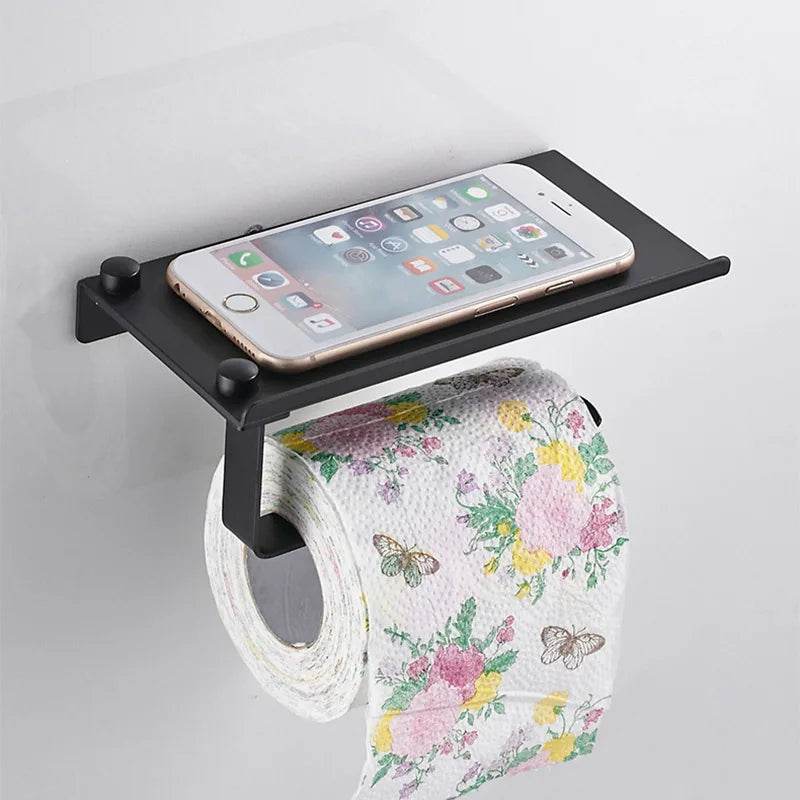 Aluminum Alloy Toilet Paper Holder Bathroom Wall Mount WC Paper Phone Holder Shelf Towel Roll shelf Accessories - P12 Hub Europe