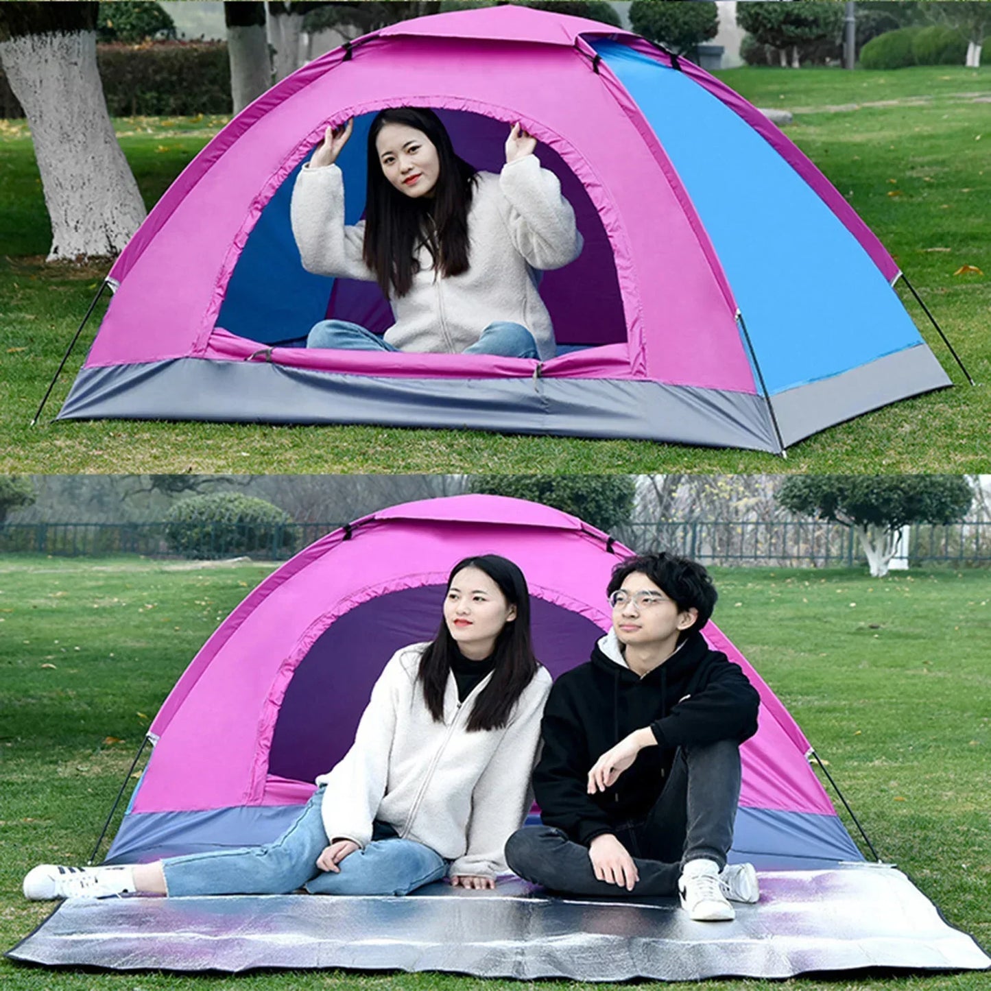Camping Pop-up Tent Waterproof UV Protection Single Layer Double Tent Ideal for Beach Fishing Hiking Travel Outdoor Shelter 1-2P