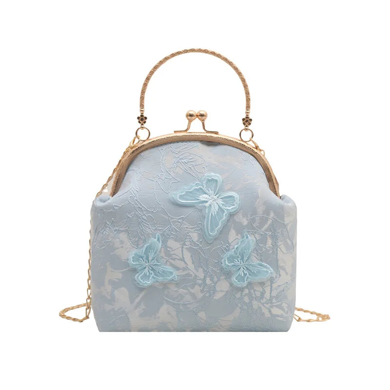 Chinese Style Butterfly Embroidery Women's Shoulder Bags Dinner Party Ladies Chain Crossbody Bag Elegant Simple Female Handbags