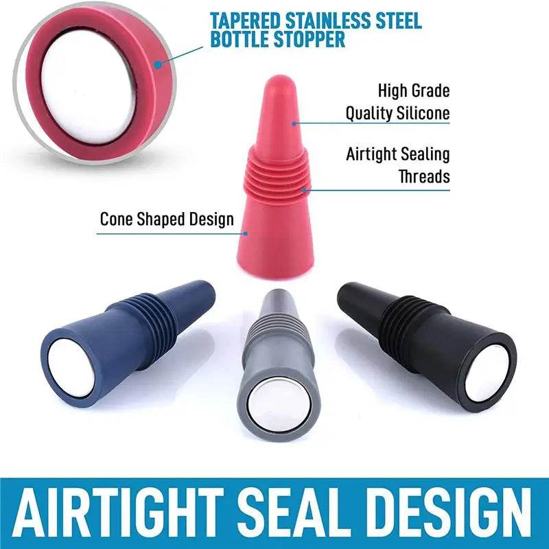 New 6/2/1PC Silicone Wine Bottle Stopper Set Whiskey Leak Proof Beer Champagne Bottle Cap Closer Wine Cork Lid Bar Accessories - P12 Hub Europe