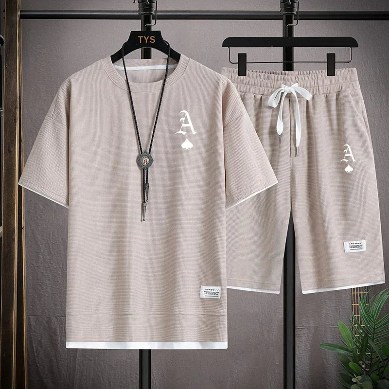 Men's casual and fashionable sportswear, summer outdoor short-sleeved T-shirts and sports shorts, and daily casual two-piece set
