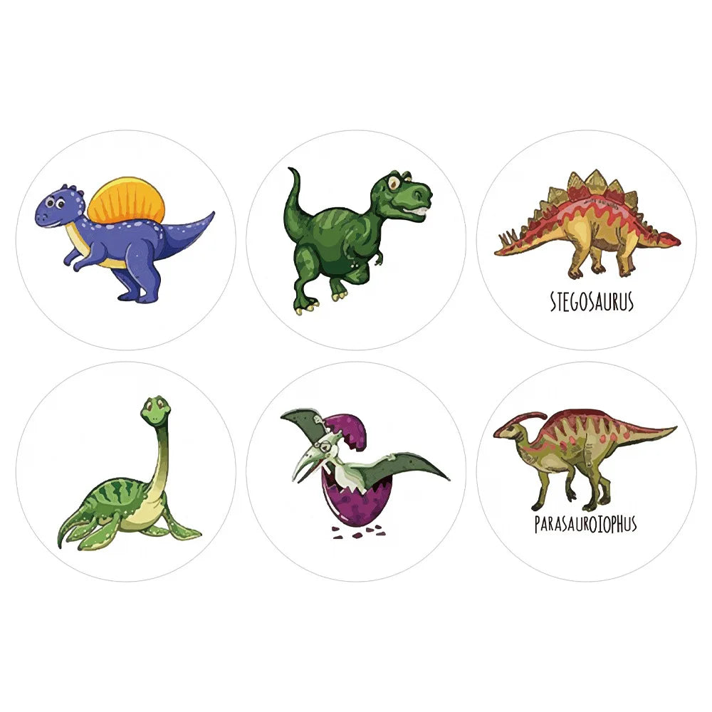 100-500pcs 1'' Round Dinosaur Stickers for Kids Teacher Reward Stickers School Supplies Animal Incentive Roll Sticker for Home