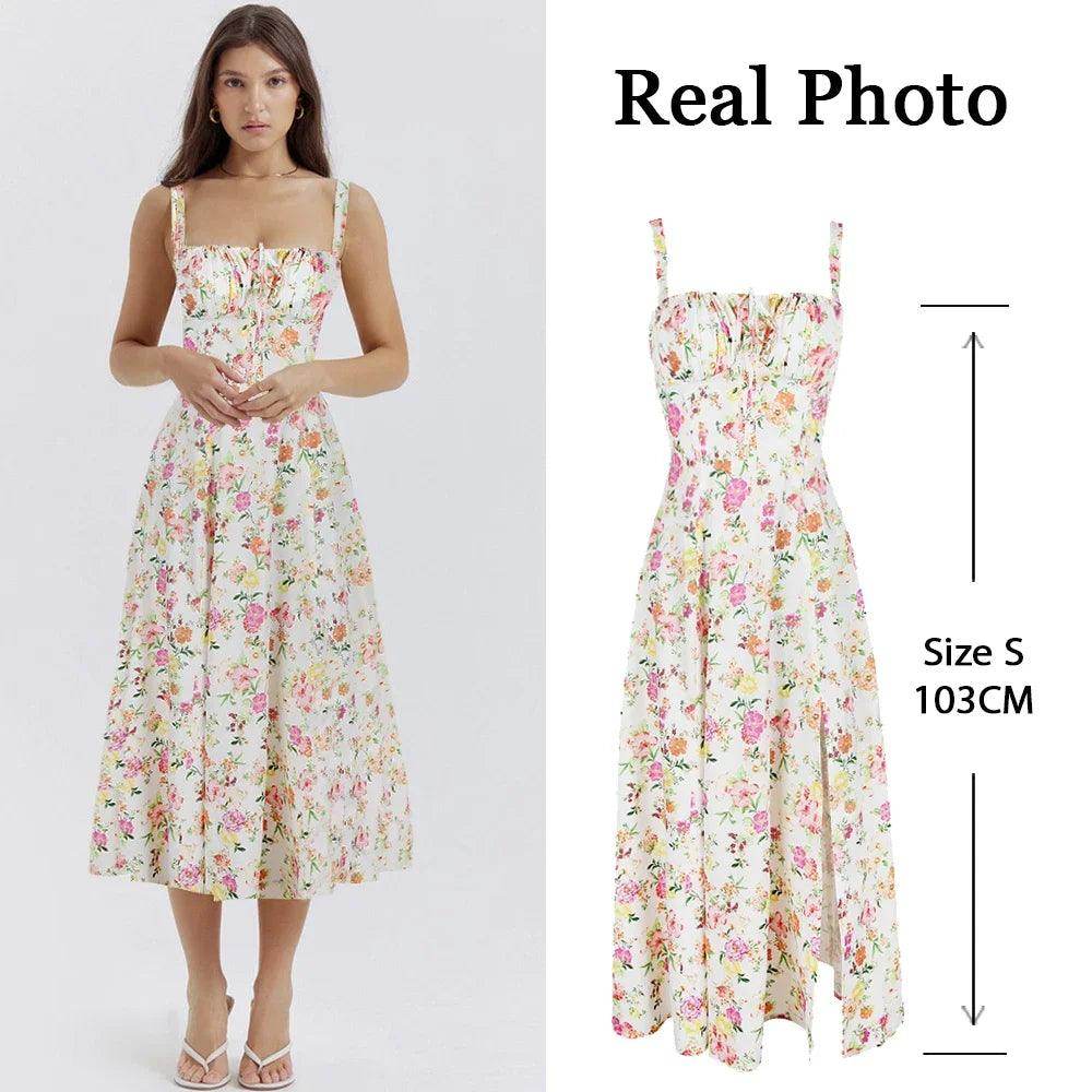Sweet Floral Print Lace-Up Midi Dress Elegant Holiday - P12 Hub Europe