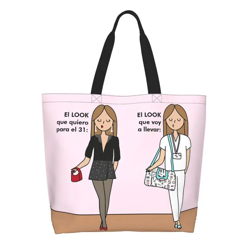 Cartoon Doctor Nurse Enfermera En Apuros Grocery Bags Large Capacity Aesthetic Merch For Woman Street Shoulder Bag