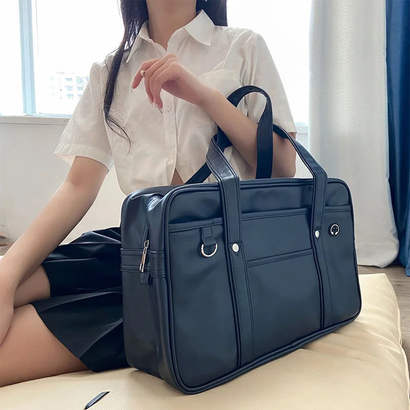 Student JK Handbag Waterproof PU Leather Single Shoulder Uniform Bag for Men And Women Official Document Commuter Backpack