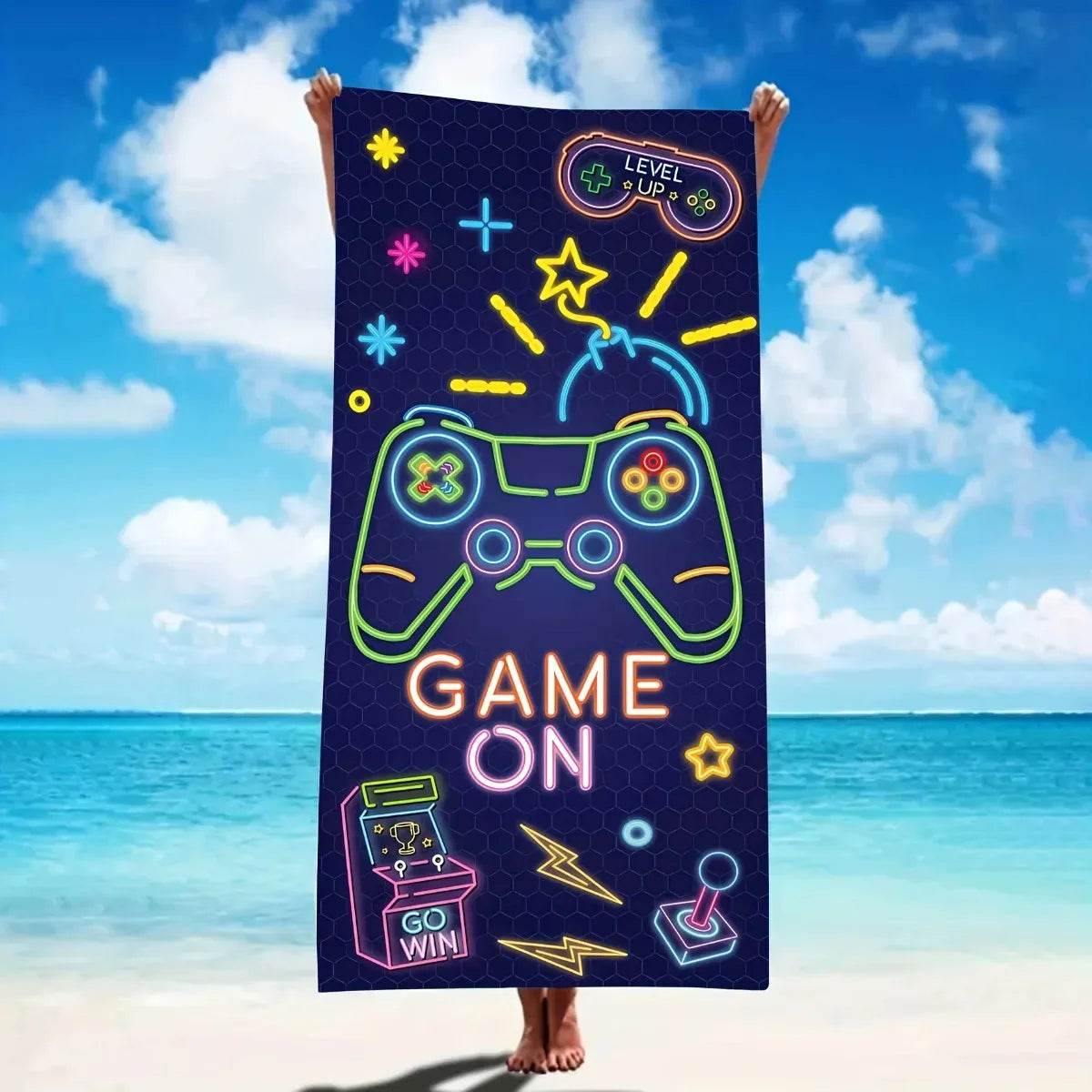 Game Handle Large Beach Towel - Super Absorbent, Quick Dry, Modern Design for Beach and Pool, Easy Care - P12 Hub Europe